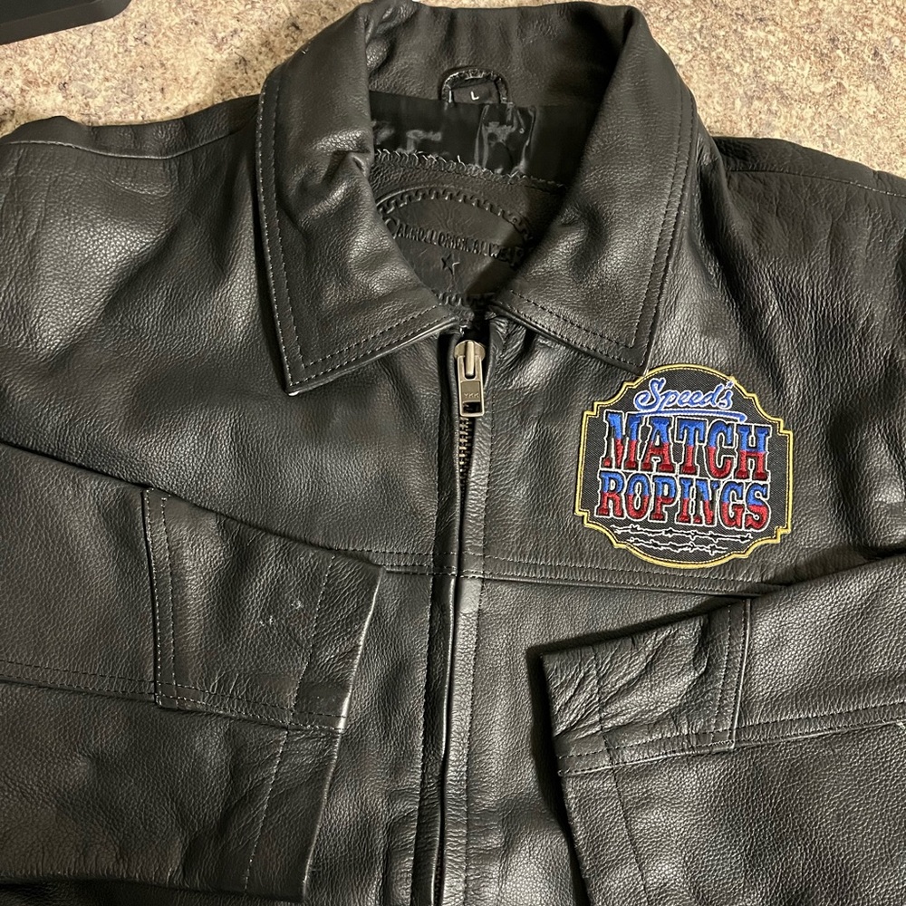Carroll Original Wear Black Leather Trophy Jacket. Men’s size Large.Stitched